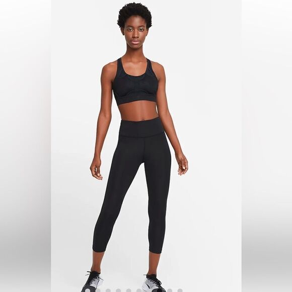 NWT Nike Fast Women's Mid-Rise Crop Running Black Leggings Size Small - Picture 1 of 11